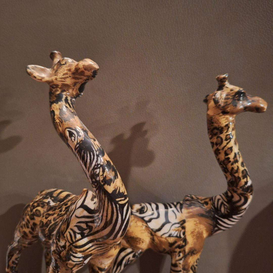 La Vie Giraffe Kissing Pair Set Safari Decoupage Patchwork Glazed