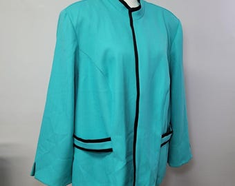 Marynarka damska R K Originals Vintage z poduszkami na ramiona, 24W, turkusowo-niebieska