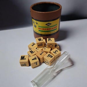 Vintage Lowe Scribbage Word Game With Dice & Timer