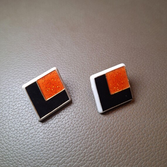 Square Retro Geometric Stud Earring Sparkling Ora… - image 1