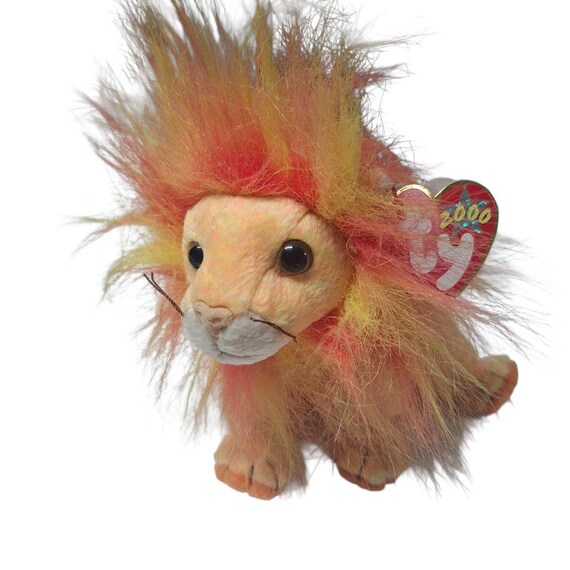Ty Beanie Baby Bushy 2000 Lion Plush Orange Neon Cat Jungle