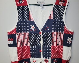 Bedford Fair vintage gilet femme XL fête de l'indépendance 4 juillet étoiles patriotiques