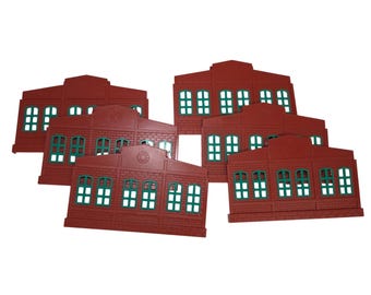 Conjunto de 6 paneles laterales de ladrillo rojo para cobertizo de locomotora Thomas vintage