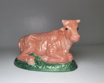 Pacific Mold Cow Vintage Ceramic Nativity Piece Reclining Figurine Brown 4.5"