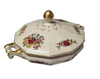 Vtg Victoria China Czech Covered Vegetable Bowl W Platter