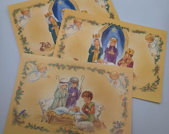 Vintage Religious Christmas Cards Set Of 3 Illustrated Nativity Scenes Blank 90s