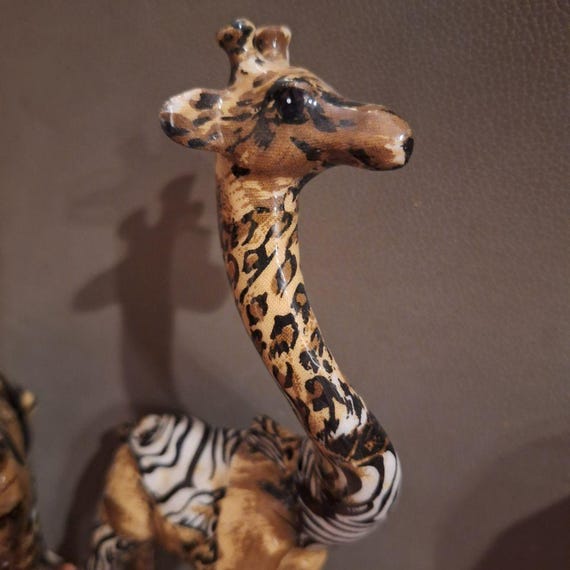 La Vie Giraffe Kissing Pair Set Safari Decoupage Patchwork Glazed