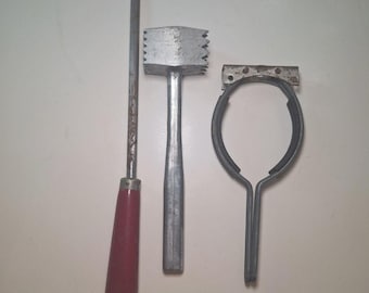 Vintage Kitchen Utensils Jar Opener Knife Sharpener Meat Hammer Tenderizer Can