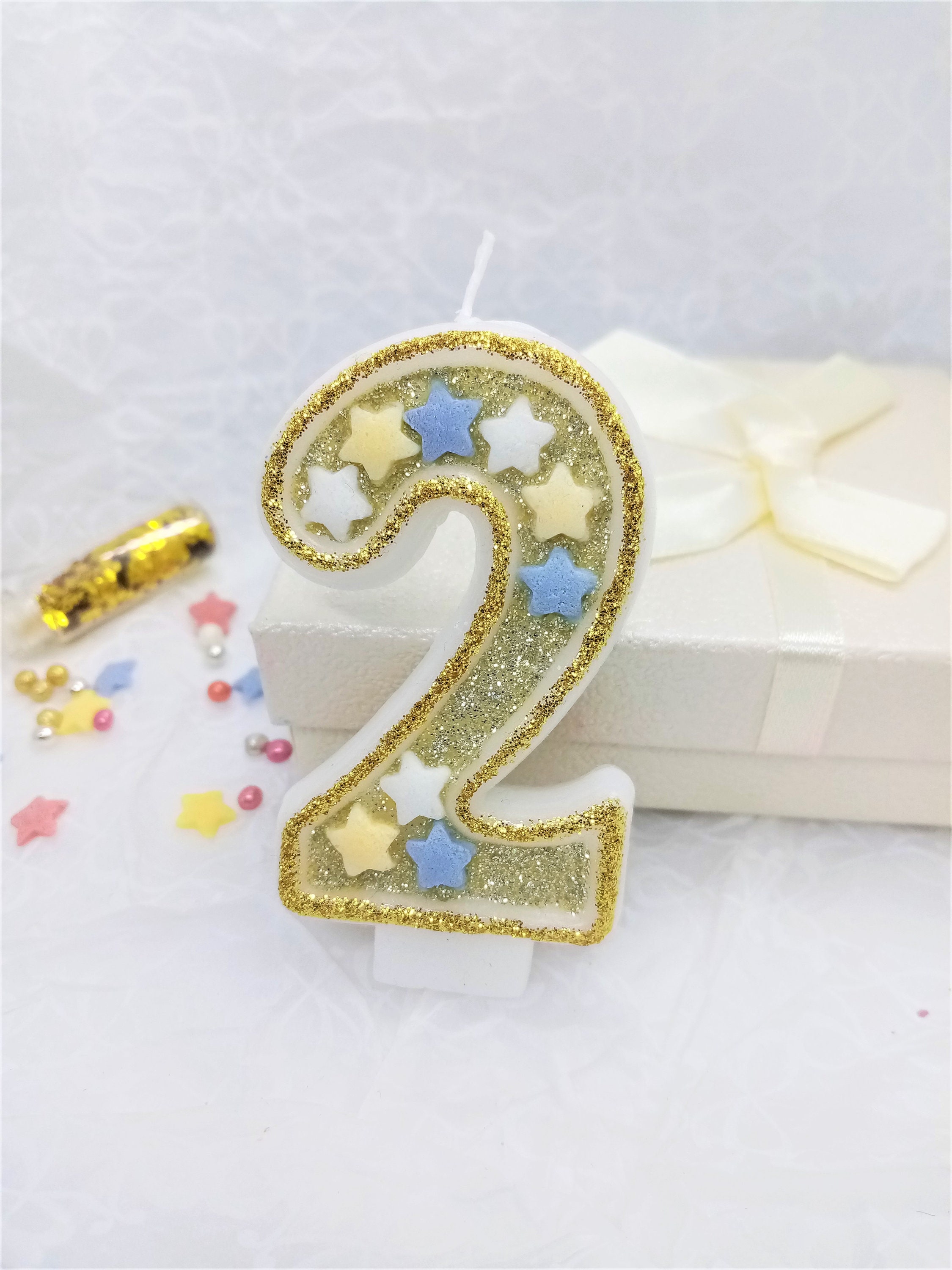 Gold birthday candle Gold glitter candle Etsy