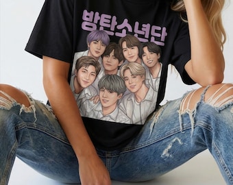 BTS World Tour Graphic T-Shirt, Kpop Fan Art Tee, Bangtan Boys Shirt, Cute BTS Illustration Shirt, ARMY Gift, Korean Idol Merch