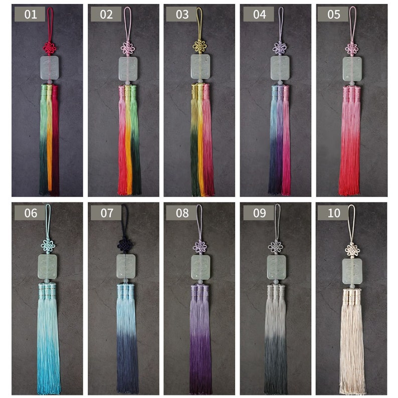10 color of Norigae. the first row:red&yellow,pink&green,yellow&pink,lavender&pink,pink. the second row:sky blue,black&blue,lavender,grey,ivory.