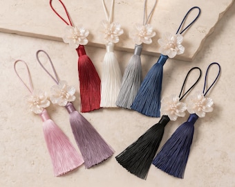 Korean Norigae Tassel, Flower Hanbok Accessory, Kpop Inspired Bag Charm, Tassel Keychain, Gift Wrapping Decor idea