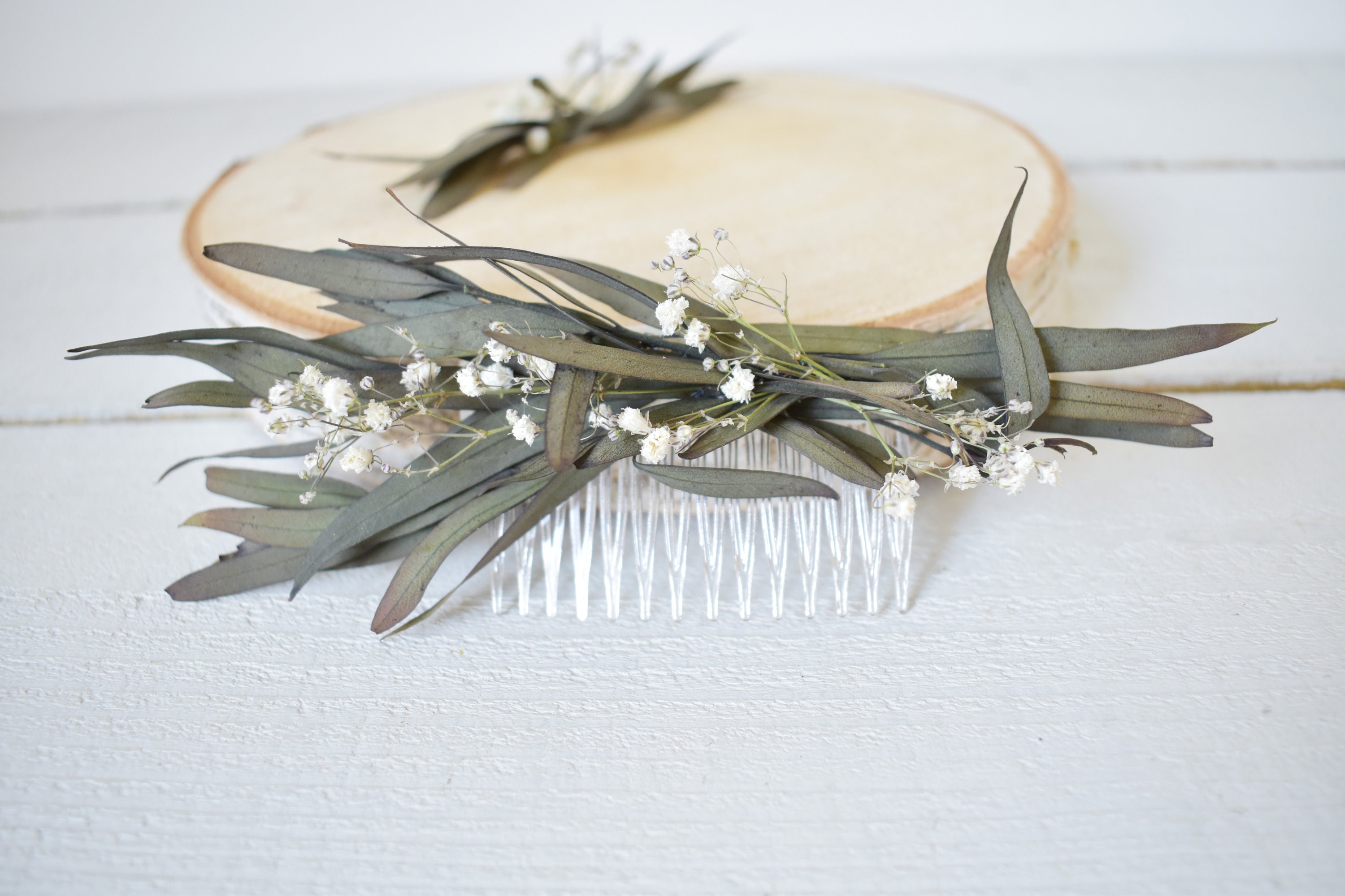 Eucalyptus hair comb dried flower hair clip gypsophila hair | Etsy