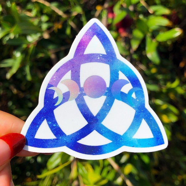 Holographic Soft Matte Moon Phases Triquetra/Trinity Knot Witch Vinyl Sticker | Aesthetic Watercolor Celestial Dreamy Holo Laptop Decal