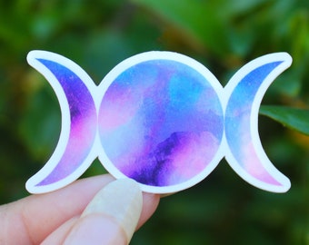 Triple Goddess Moon Sticker Aesthetic Witch Vinyl Sticker | Galaxy Watercolor Celestial Dreamy Waterproof Laptop Decal
