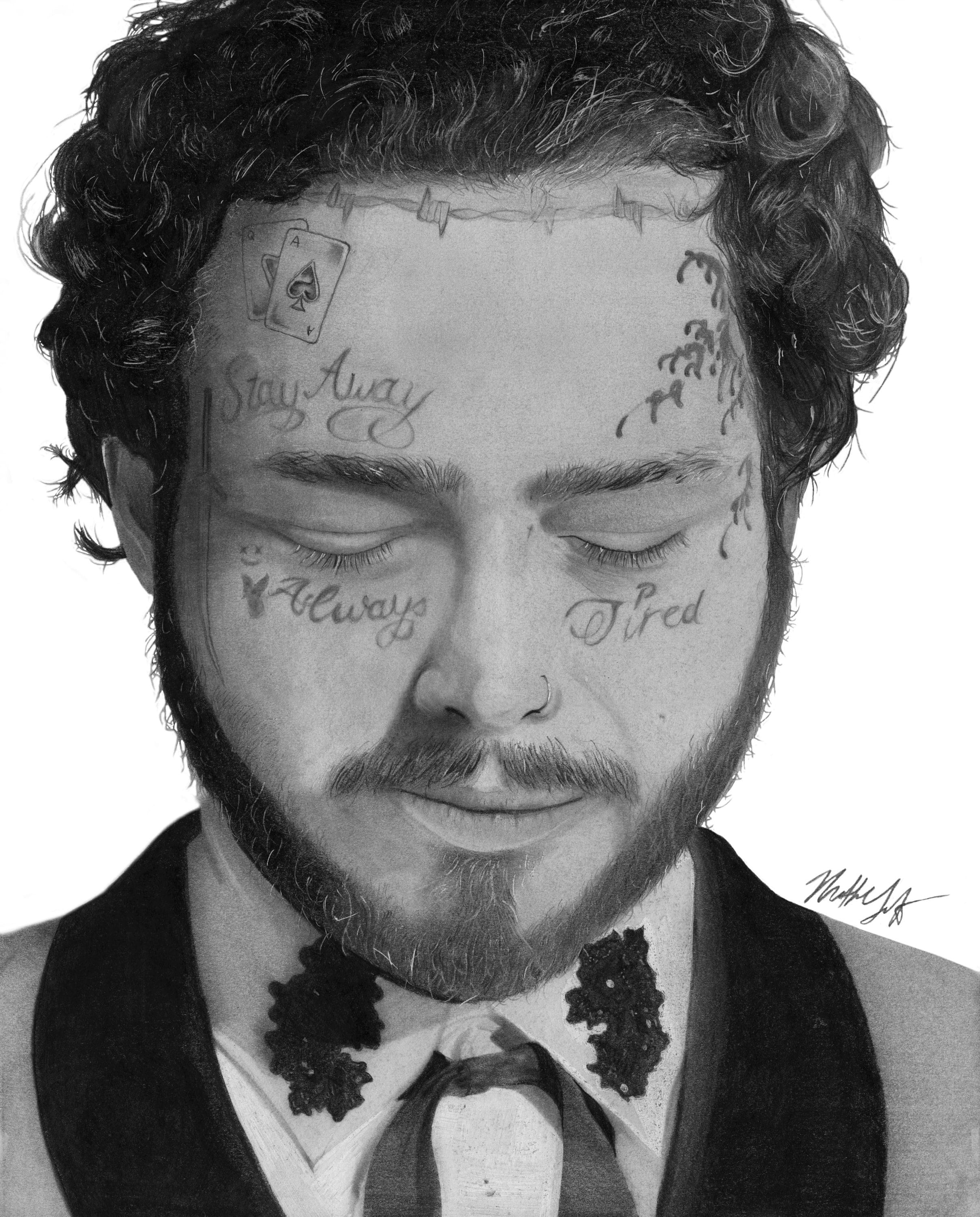 Post Malone Portrait Drawing Print 2.0 Etsy