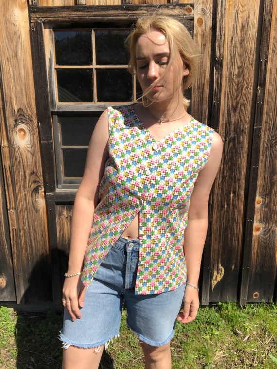 Vintage 60s // Floral Top // Tank // Colorful Flo… - image 3