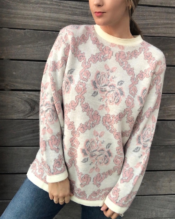 Baroque Metallic Novelty Sweater // Roses // Cream