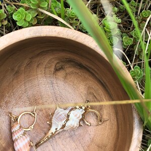 Organic shell, intentionally mismatched, huggie drop, bohemian earrings
