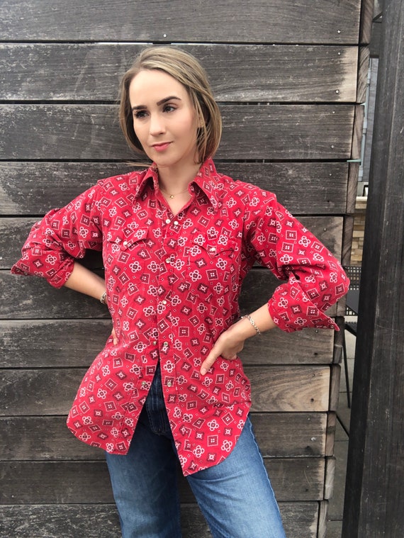 Vintage 70s Red Bandana Pearl Snap Western Shirt - image 3