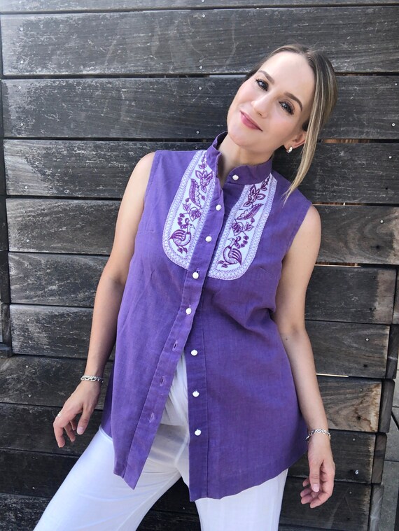 Vintage late 60s/early 70s purple cotton sleeveles