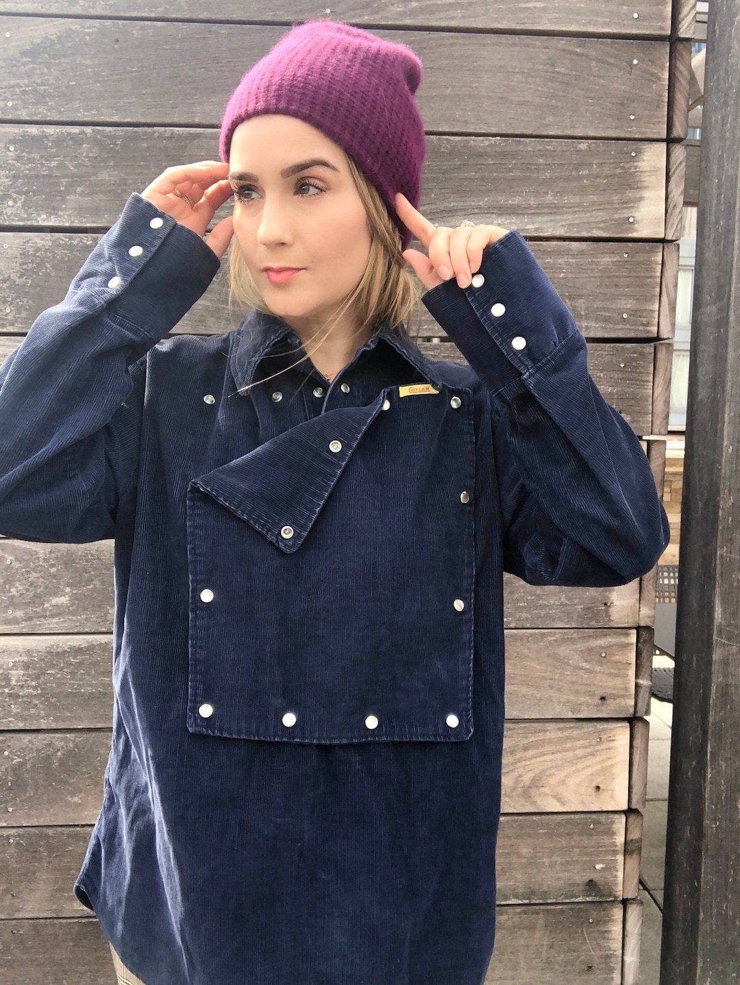 3050224 Navy Blue Classic Collar Slit Tunic