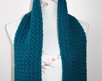 Sea Blue Green Scarf, Hand Knitted