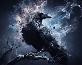 Crow Spirit Cross Stitch Pattern, PDF Instant Download, 18 Count Bird Magical Mystical X Stitch Pattern, Full Coverage, Counted Cross Stitch