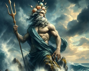Poseidon Greek God of the Sea Cross Stitch Pattern, PDF Instant Download, Full Coverage, Ancient Greece Civilisation Counted X Stitch