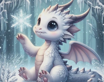 Winter Baby Dragon Cross Stitch Pattern, PDF Instant Download, Snow Frost Ice Season Mythology Fantasy Cute X Stitch Pattern, Full Coverage