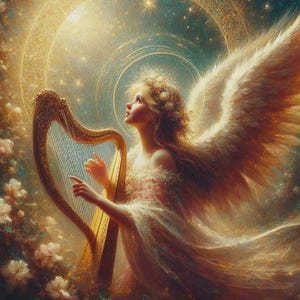 Angel playing a harp - Etsy 日本