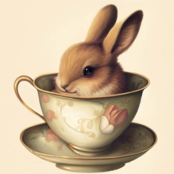 Rabbit in a Teacup Cross Stitch Pattern, PDF Instant Download, Cute Animal Art X Stitch Pattern, Counted Cross Stitch, Hand Embroidery