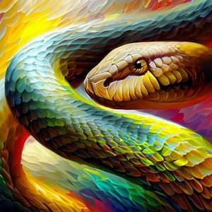 Snake Cross Stitch Pattern, PDF Instant Download, Reptile, Colourful Python X Stitch, Hand Embroidery Pattern, Counted Cross Stitch Pattern