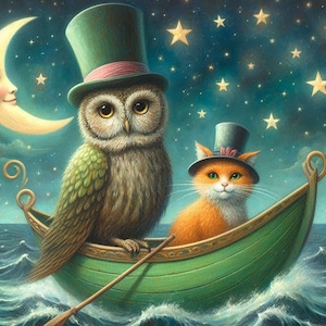 Owl and the Pussycat Cross Stitch Pattern, PDF Instant Download, Full Coverage, Story Boat Sea Counted X Stitch Pattern,