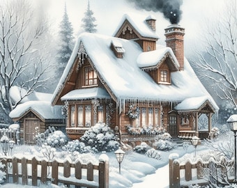 Winter House Cross Stitch Pattern, PDF Instant Download, Full Coverage, Snow Ice Cosy Home Counted X Stitch Pattern