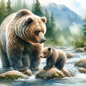 Bear and Cub Cross Stitch Pattern, PDF Instant Download, Full Coverage, Grizzly Bear Animal Counted X Stitch Pattern