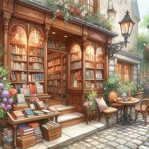Bookshop Cross Stitch Pattern, PDF Instant Download, Full Coverage, Quaint Books Reading Street Counted X Stitch Pattern