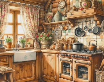 Rustic Kitchen Cross Stitch Pattern, Cosy Home (PDF download)