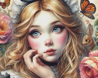 Fairytale Alice Cross Stitch Pattern, PDF Instant Download, Full Coverage, Story Book Counted X Stitch Pattern