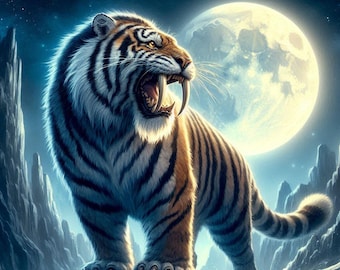 Sabre Toothed Tiger Cross Stitch Pattern, PDF Instant Download, Full Coverage, Prehistoric Animal Counted X Stitch Pattern