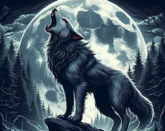 Gothic Howling Wolf Cross Stitch Pattern, Full Coverage (PDF Download)