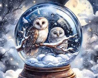Owls in a Snow Globe Cross Stitch Pattern, PDF Instant Download, Full Coverage, Winter, Christmas X Stitch Pattern, Hand Embroidery Pattern