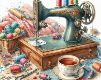 Vintage Sewing Machine Cross Stitch Pattern, Full Coverage (PDF Download)