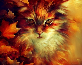 Autumn Cat Cross Stitch Pattern, Feline Fall X Stitch (PDF Download)
