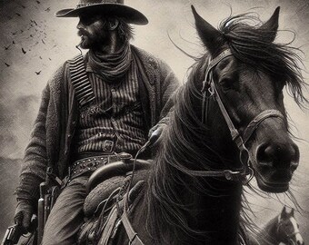 Cowboy Art Cross Stitch Pattern, PDF Instant Download, Full Coverage, Western Horse American Counted X Stitch Pattern