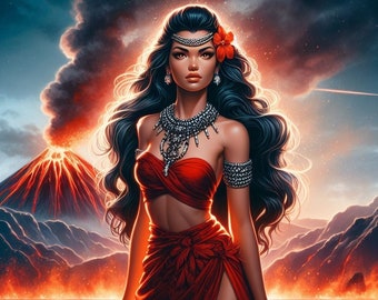 Pele Hawaiian Goddess Of Volcanoes and Fire Cross Stitch Pattern, PDF Instant Download, Full Coverage, Counted X Stitch Pattern