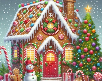 Schema punto croce &quot;Casetta di Natale di pan di zenzero&quot;, PDF scaricabile immediatamente, copertura completa, schema punto croce contato &quot;Bastoni di zucchero natalizi&quot;