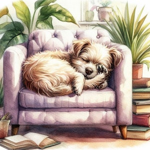 Dog Sleeping on Chair Cross Stitch Pattern, PDF Instant Download, Canine Cute Animal X Stitch, Full Coverage, Counted Cross Stitch Pattern