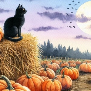 Black Cat in a Pumpkin Patch Cross Stitch Pattern, PDF Instant Download, Farm Autumn Fall Seasonal X Stitch Pattern, Full Coverage