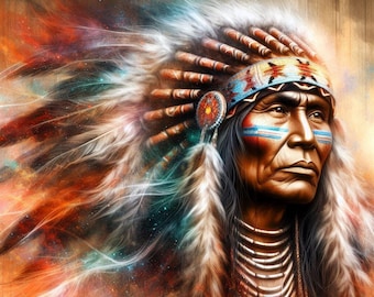 Indian Chief Cross Stitch Pattern, PDF instant download, full coverage, America USA Native counted X stitch pattern